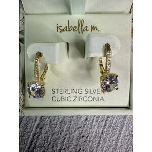 NIB Isabella M Sterling Silver Vermeil Cubic Zirconia Drop Earrings Leverback